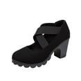 thumbnail image 1 of Women's Crisscross Elastic Strap Block Heel Sandals Solid Color Spring Summer Fashion Casual Outdoor High Heel Sandals Black 9.5(43), 1 of 9