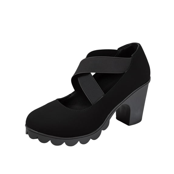 Women's Crisscross Elastic Strap Block Heel Sandals Solid Color Spring Summer Fashion Casual Outdoor High Heel Sandals Black 9.5(43)