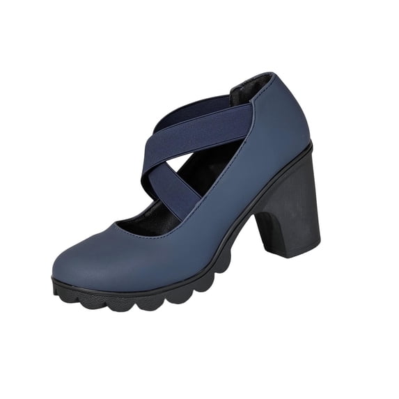 Women's Crisscross Elastic Strap Block Heel Sandals Solid Color Spring Summer Fashion Casual Outdoor High Heel Sandals Blue 6.5(38)