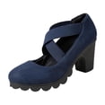 thumbnail image 1 of Women’s Crisscross Elastic Strap Mary Jane Heels, Round Toe Platform Chunky Block Heel Pumps, Slip On Dress Shoes Blue 8.5(41), 1 of 9