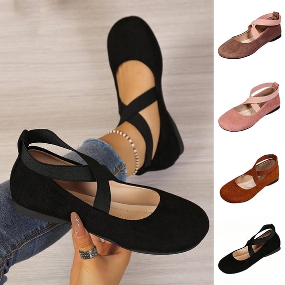 Women's Crisscross Elastic Strap Round Toe Mary Jane Flats, Soft Corduroy Slip On Breathable Ballet Pumps Pink 9.5(43)