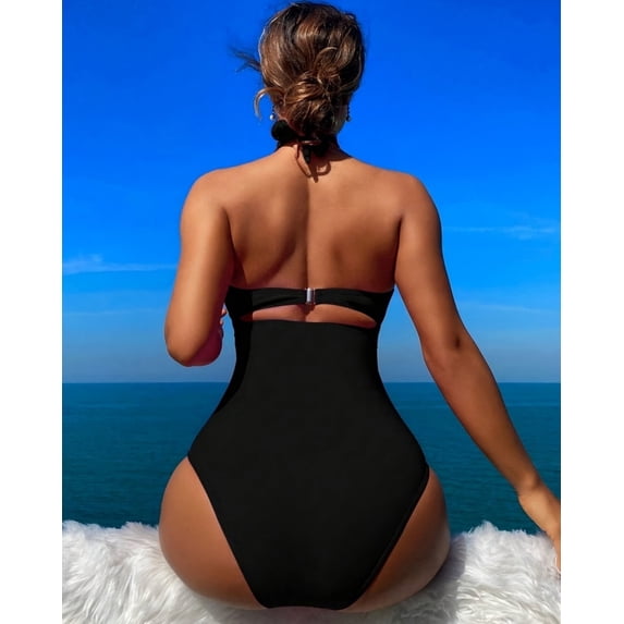 Women's Crisscross Halter One Piece Swimsuit, Tummy Control Cutout Bathing Suit with Backless Design, High Cut Monokini for Beach Vacation