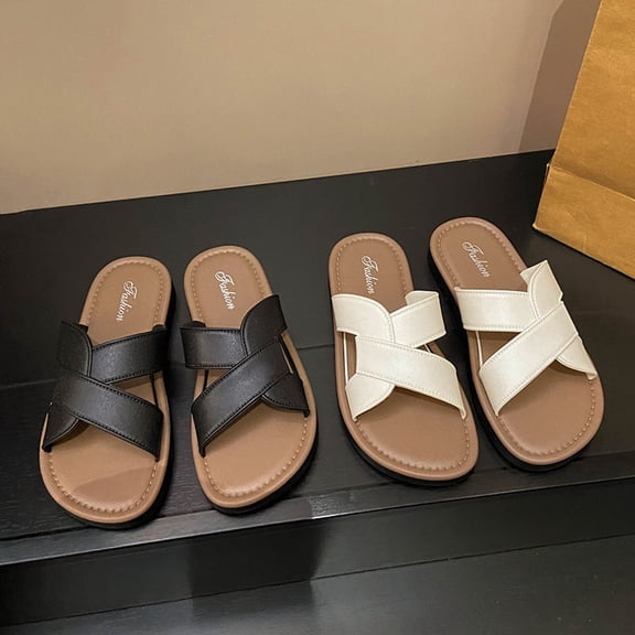 Women's Crisscross Strap Slides, Comfortable Non-Slip Summer Sandals