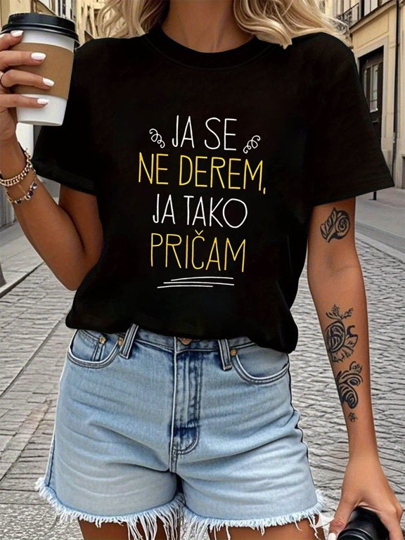 Women's Croatian Phrase T-Shirt "I Am Not Angry I Just Talk Like This" - Croatian Lettering Print Short Sleeve Crew Neck Top, Spring Summer Casual Blouse for Croatian Language Learners