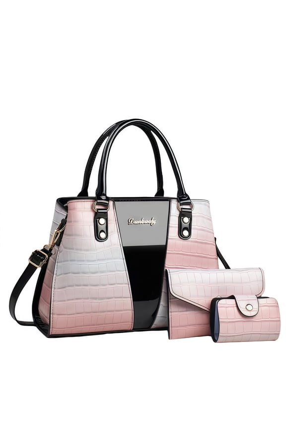 Women's Croc-Embossed Tote Bag 3-Piece Set, Large Capacity Waterproof PU Leather Shoulder Bag for Daily Use, Multiple Colors