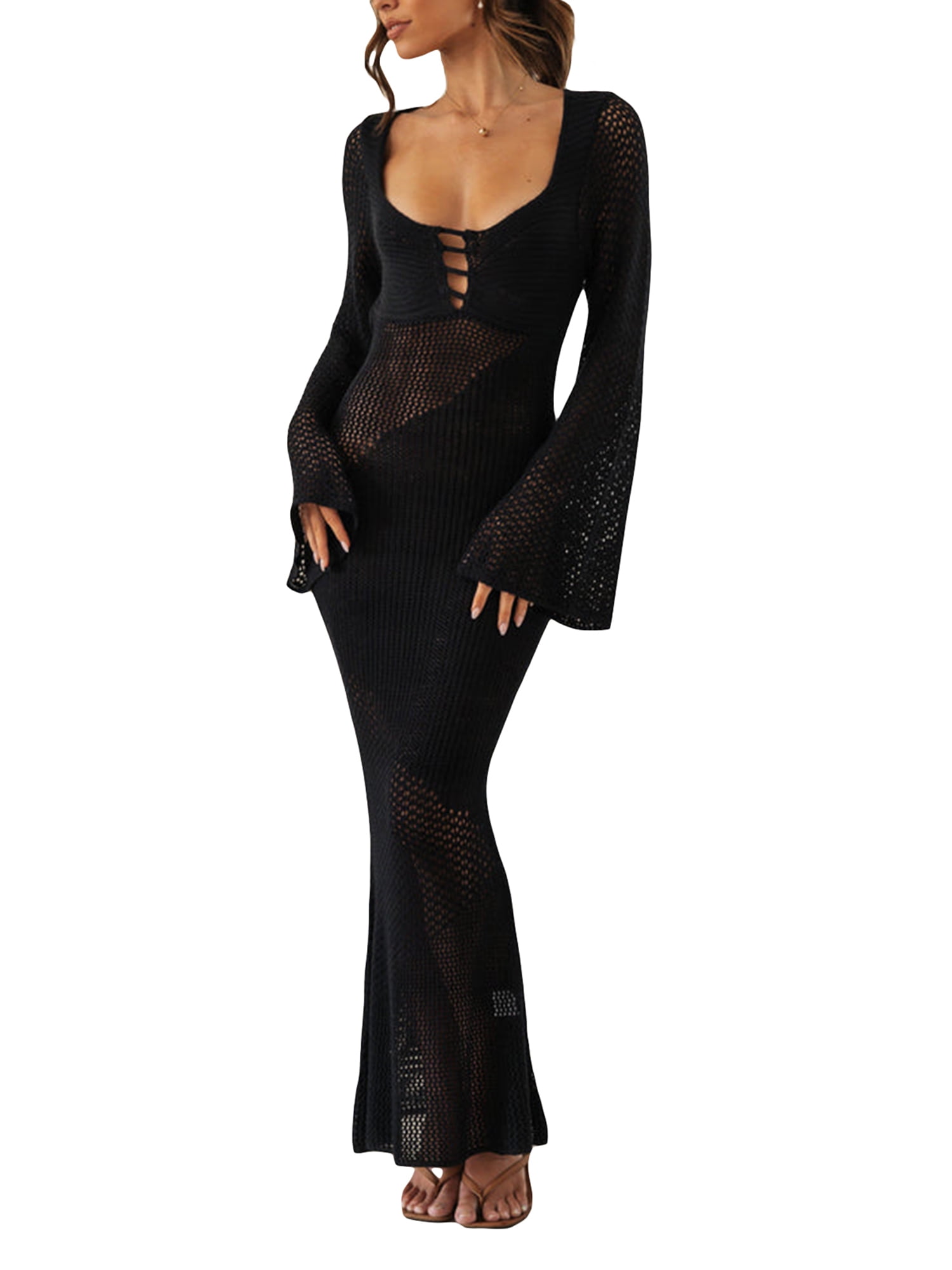 chinese dress ladies Louisa Long Sleeve Slinky Maxi Dress - Black