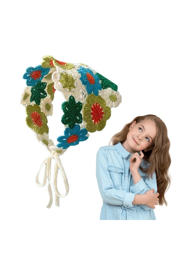 Women's Crochet Bandana Hair Scarf Aesthetic Accessories Knitted Head Kerchief Floral Headband Boho Style Headwrap Soft Handmade Hair Scarf Bandana Wrap Summer Beach Festival Daily Wear Gift Idea