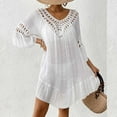 thumbnail image 1 of Women's Crochet Beach Bikini Cover Up Dress Sexy Backless V Neck With Fringe Detail Floral Patchwork Vacation Dress Swimsuit Cover Ups Bathing Suit Cover up Women plus Size Womens Pool Cover up Long, 1 of 5