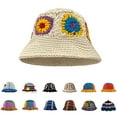 thumbnail image 1 of Women's Crochet Bucket Hat, Handmade Knitted Slouchy Beanie, Cute Flower Pattern Winter Hat, Boho Chic Foldable Cap for Fall Winter Outfit-A, 1 of 3