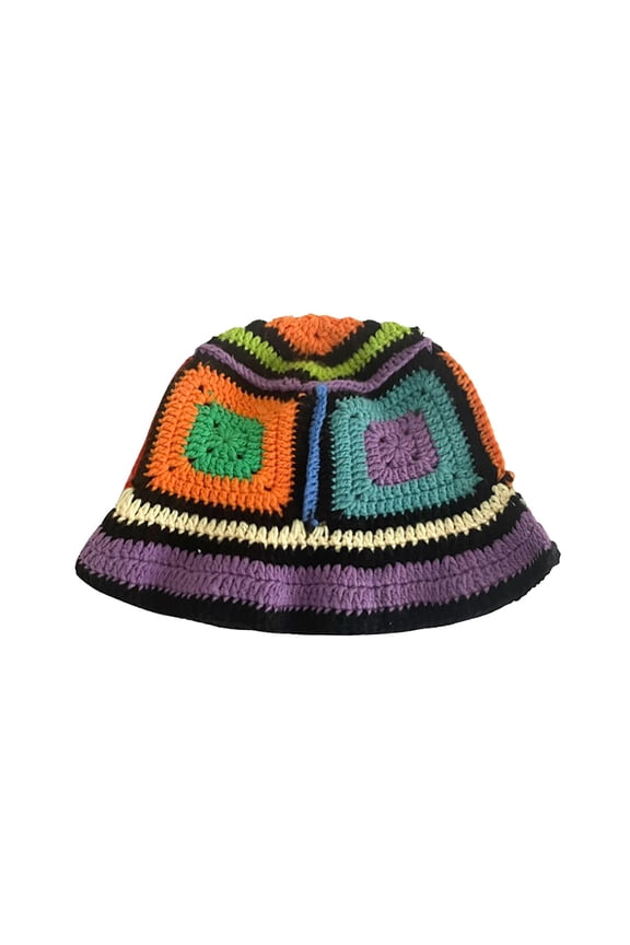 Women's Crochet Bucket Hat, Handmade Knitted Slouchy Beanie, Cute Flower Pattern Winter Hat, Boho Chic Foldable Cap for Fall Winter Outfit-K
