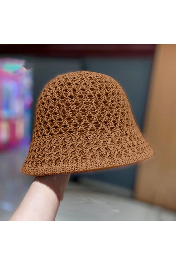 Women's Crochet Bucket Hat, Solid Color Handmade Look, Breathable Summer Sun Hat for Beach, Music Festivals. Light Brown 1PC