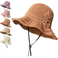 thumbnail image 1 of Women's Crochet Bucket Hat with Flower Accent, Wide Brim Hat, Lightweight and Adjustable(B), 1 of 7