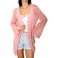 thumbnail image 1 of Women's Crochet Cardigan Casual Lightweight Long Sleeve Open Front Cardigans- Small ,Pink, 1 of 6