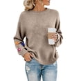 thumbnail image 1 of Women's Crochet Cuff Sweater, Long Sleeve Crewneck Pullover with Embroidered Wrist Detail, Boho Chic Knit Top, Artisan Style Crochet Accent Blouse for Women Beige L, 1 of 10