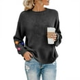 thumbnail image 1 of Women's Crochet Cuff Sweater, Long Sleeve Crewneck Pullover with Embroidered Wrist Detail, Boho Chic Knit Top, Artisan Style Crochet Accent Blouse for Women Black L, 1 of 10
