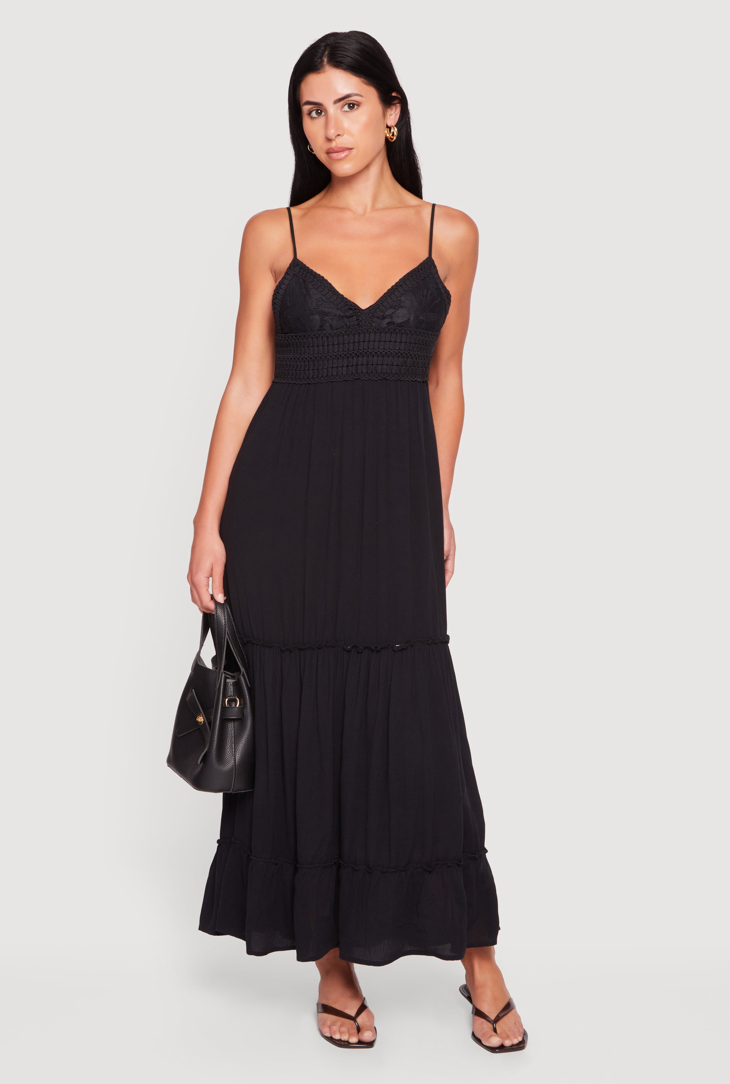 Women's Crochet Detail Ruffle Tiered Maxi Dress