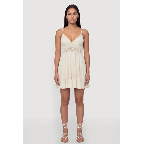 Women's Crochet Detail Tiered Ruffle Trim Dress
