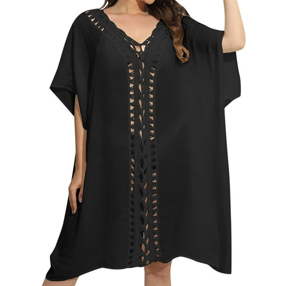 Women's Crochet Floral Patchwork Beach Cover Up Dress Loose Fit, Polyester, Oversized Design for Bikinis, for Summer Vacations