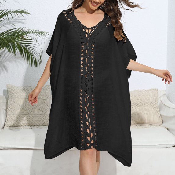 Women's Crochet Floral Patchwork Loose Dress Beach Cover Up For Swimsuits Kimonos for Women Beach Cover up Beach Dress Cover up Mesh Cover up Dress Swim Cover up plus Size Womens Swim Cover Ups