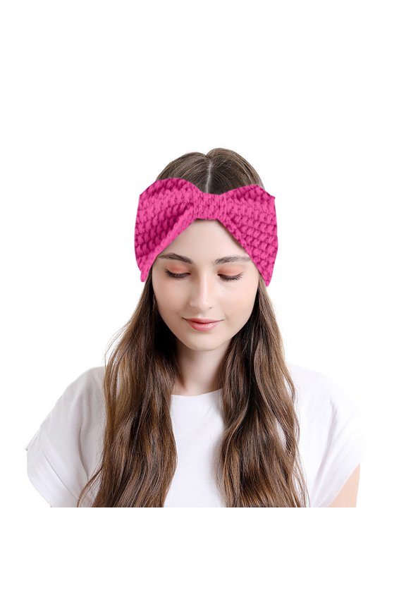 Women's Crochet Headband, Solid Color Knotted Headwrap, Warm Bulky Knit Hair Band for Women, Winter Fashion Headband, Handmade Style Hair Accessory - Pink