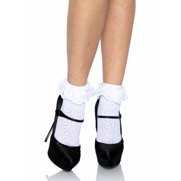 Women's Crochet Heart Anklet Socks, White, One Size