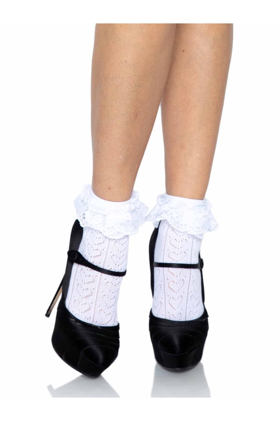 Women's Crochet Heart Anklet Socks, White, One Size