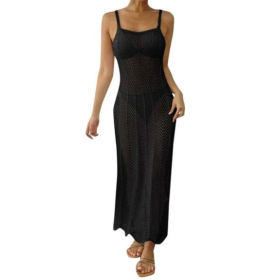 Women’s Crochet Hollow Out Maxi Dress Sexy, Slim Fit, Beach Vacation, Spaghetti Strap, Breathable, Multiple Sizes, [Material] like