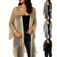 thumbnail image 1 of Women's Crochet Kimono Beach Cover Up Summer Casual Swimsuit Coverup Open Front Vacation Outfits Gold Free Size, 1 of 5