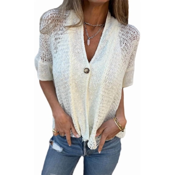 Women's Crochet Knit Cardigan, Short Lightweight Open Front Boho Summer Sweater