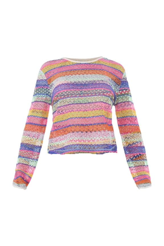 Women's Crochet Knit TOP ONLY Multicolo,r Long Sleeve,  M (8-10)
