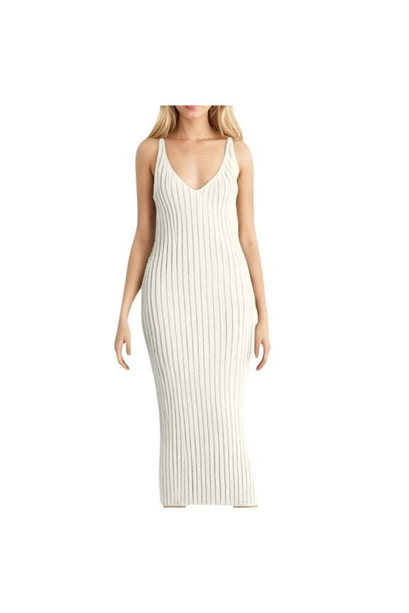 Women's Crochet Knitted Maxi Dress Sexy V Neck Sleeveless Hollow Beach Party Cover Up Long Dresses