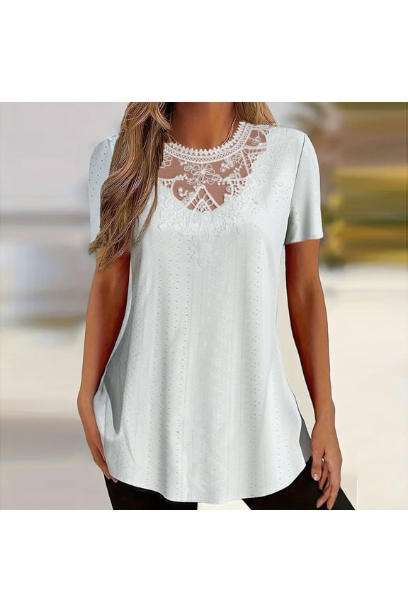 Women's Crochet Lace Hollow Out Knit Top Shirt Blouse with Floral Embroidery for Casual Daily Wear Vacation Beach Party Fashion Essential Gift for Women | CSEONE,White L