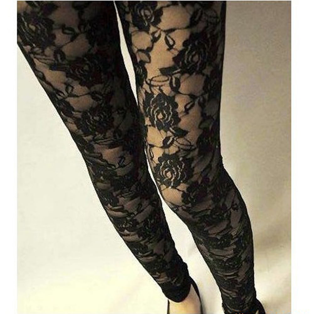 Women's Crochet Lace Leggings Floral Lace Hollow Long Trousers Skinny Footless  Tights Pantyhose Stockings 