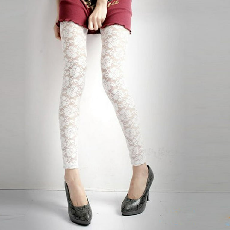 Women's Crochet Lace Leggings Floral Lace Hollow Long Trousers Skinny  Footless Tights Pantyhose Stockings