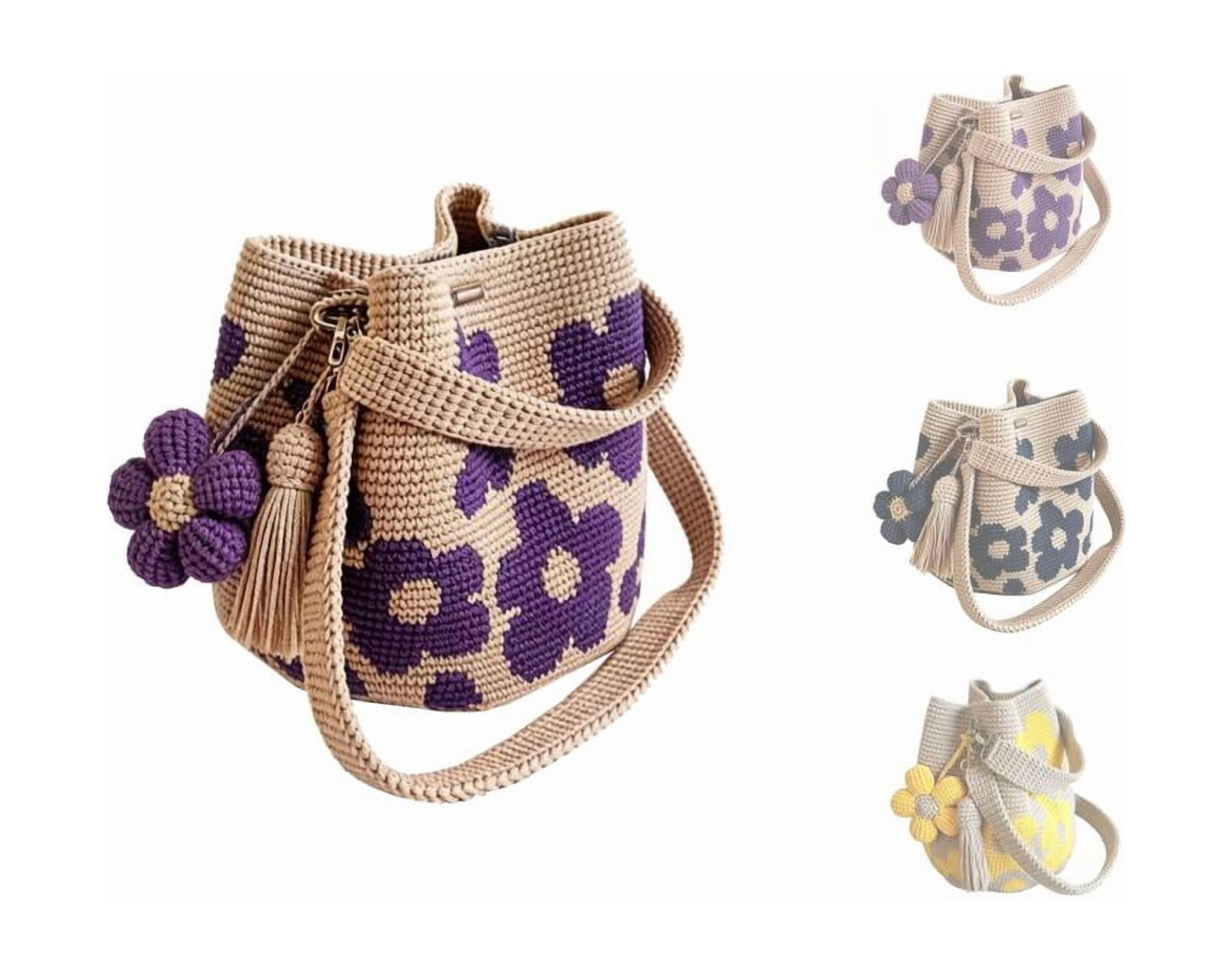 Women's Crochet Purse Handbag, Handmade Floral Woven Shoulder Crossbody Bag, Boho Crochet Tote for Beach Vacation Daily Commute