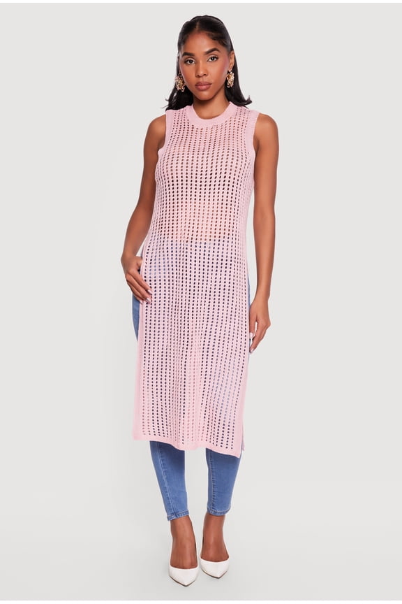 Women's Crochet Sleeveless Side Slit Maxi Top