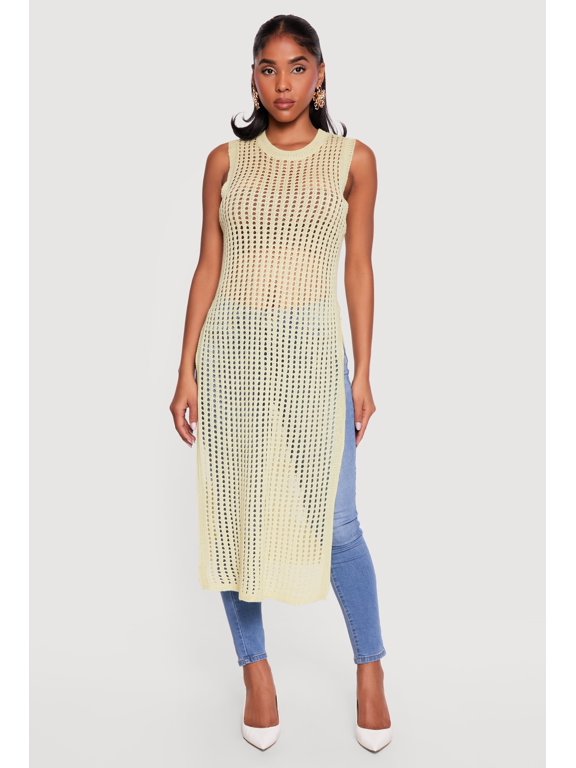 Women's Crochet Sleeveless Side Slit Maxi Top