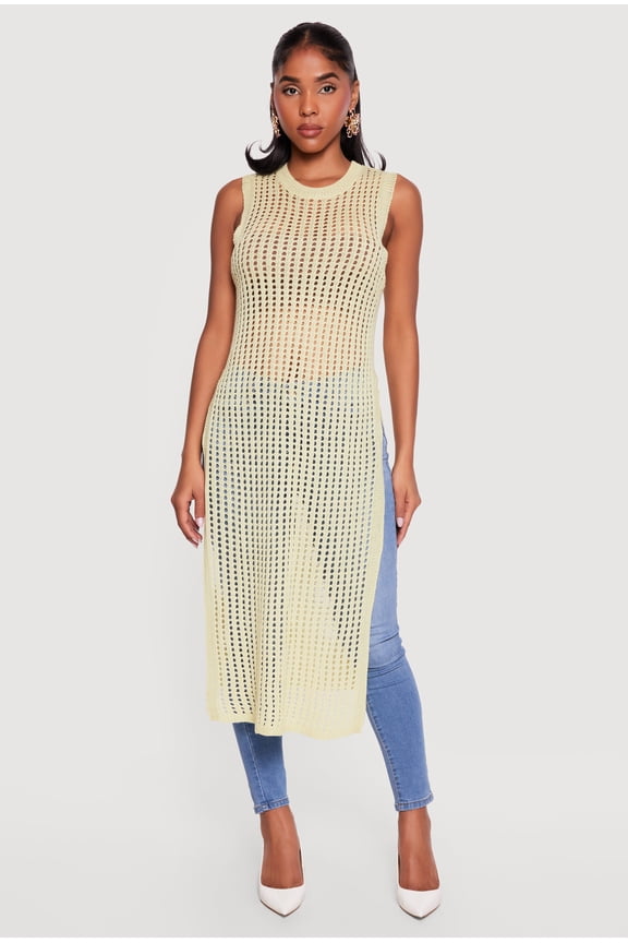 Women's Crochet Sleeveless Side Slit Maxi Top