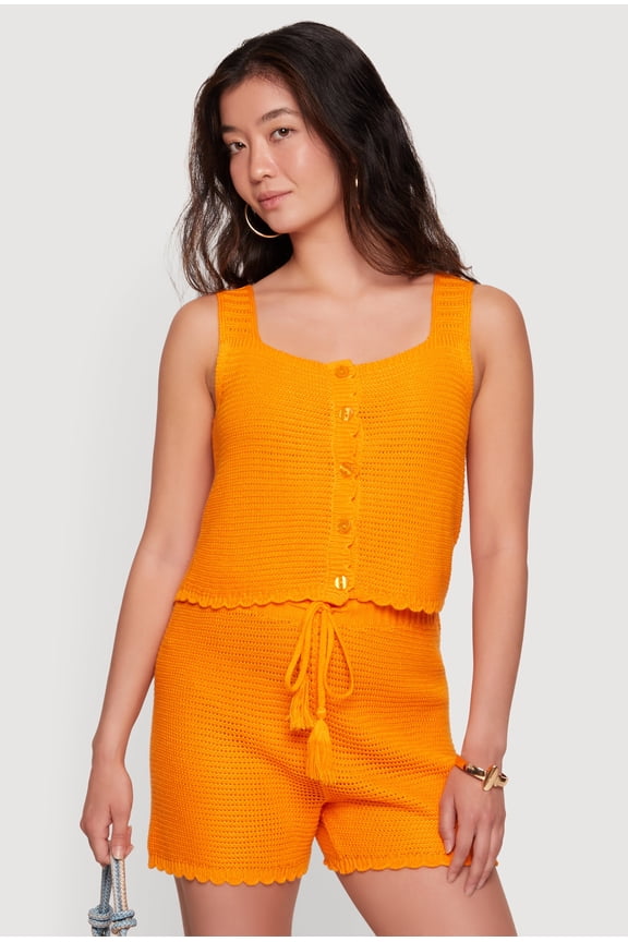 Women's Crochet Square Neck Scalloped Hem Vest