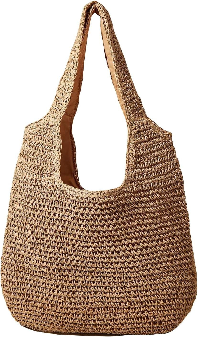 Women's Crochet Straw Bag Knit Tote Bag Shoulder Handbags Shopping Bags