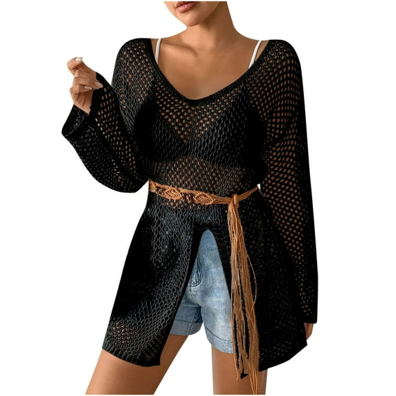 Women's Crochet Swimsuit Coverup - Lightweight Bikini Cover UpS Dress for Beach, Bathing Suit and Vacation Swimwear Coverup Knit Sets Two Piece Women Black One Size