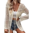 thumbnail image 1 of Women’s Crochet Tie Front Cardigan, Lightweight Open Knit Long Sleeve Boho Sweater, 1 of 6