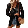 thumbnail image 1 of Women’s Crochet Tie Front Cardigan, Lightweight Open Knit Long Sleeve Boho Sweater, 1 of 6