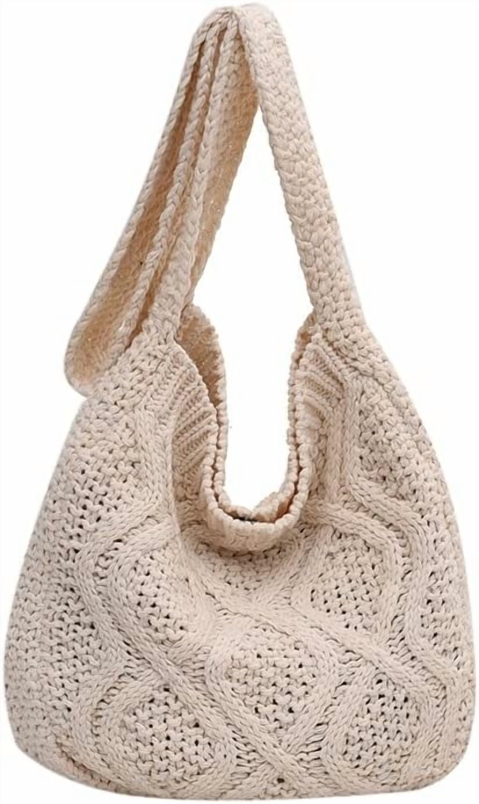 Women's Crochet Tote Bag Knitted Aesthetic Shopping Bag Cute Purses Crocheted Hobo Bag