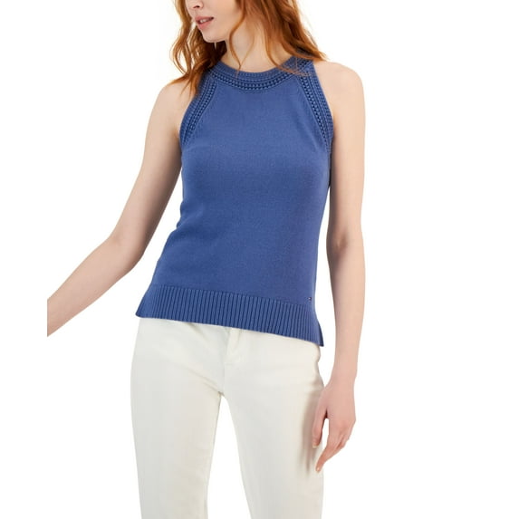 Women's Crochet Trimmed Sleeveless Tank Top Harbor Blue M