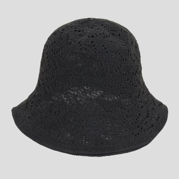 Women's Crocheted Bucket Hat Foldable Breathable Sun Protection, Black