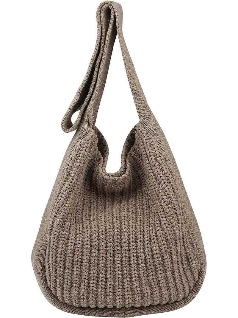 Women's Crocheted Crossbody Tote Hobo Bag, Knitted Shoulder