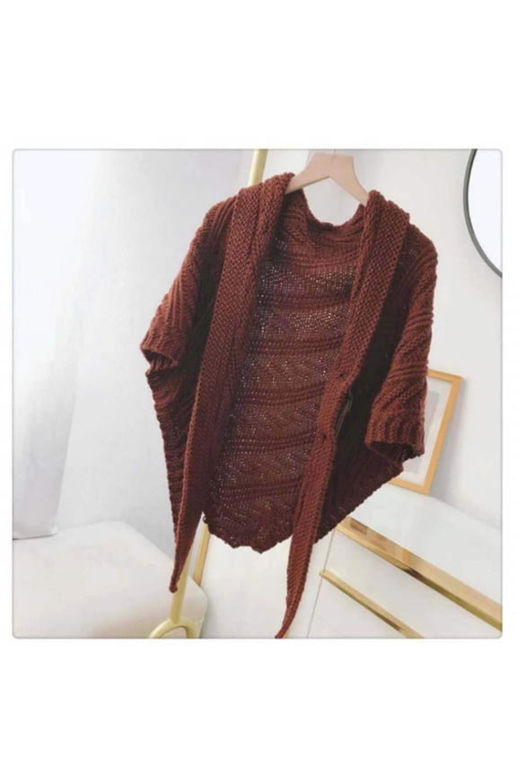 Women's Crocheted Shawl Wrap Soft Jacquard Knitted Cardigan Poncho Sweater Coat Warm Scarf Shawl Cape Solid Color 2025
