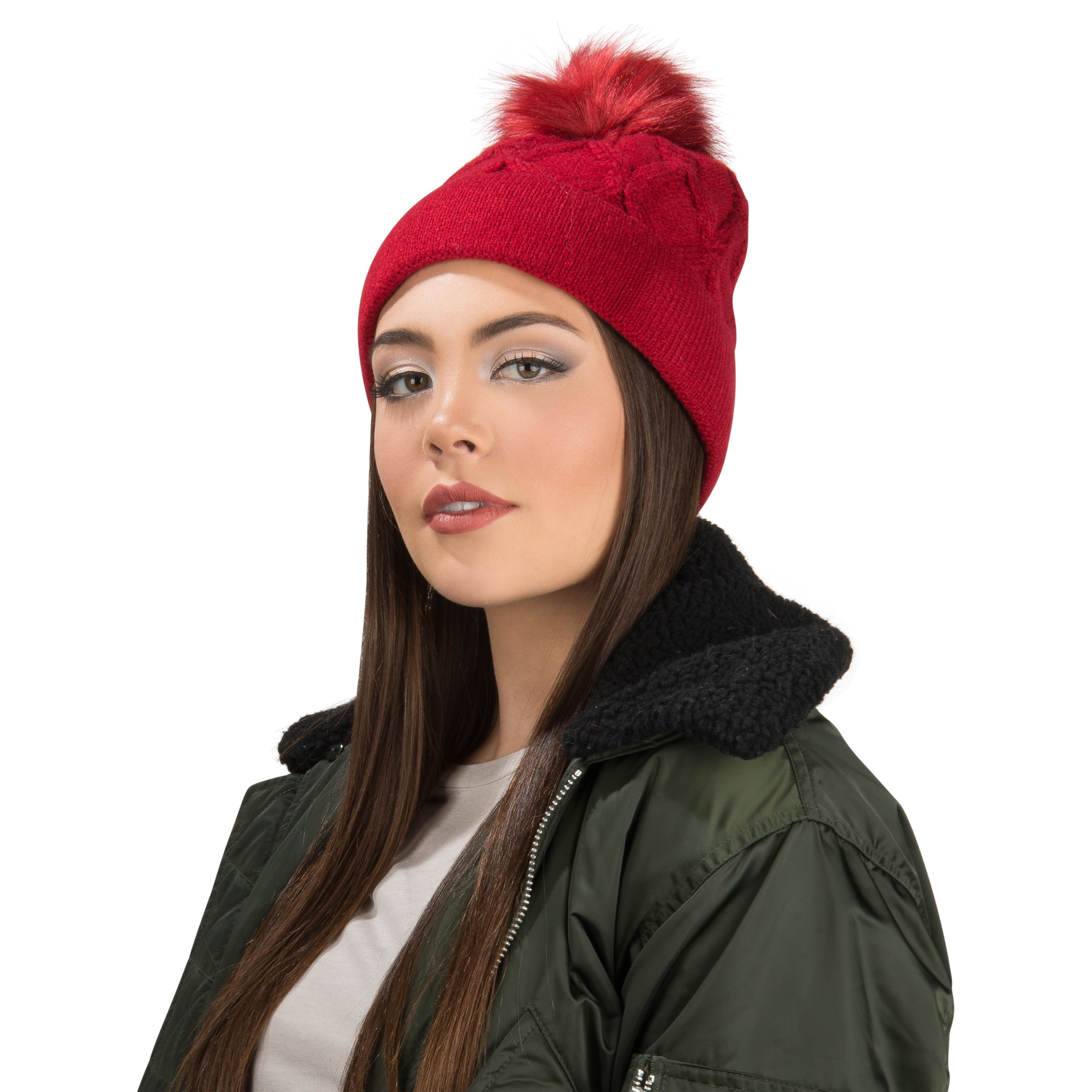 Women's Crocheted Warm Winter Pompom Beanie [One Size Fits Most]