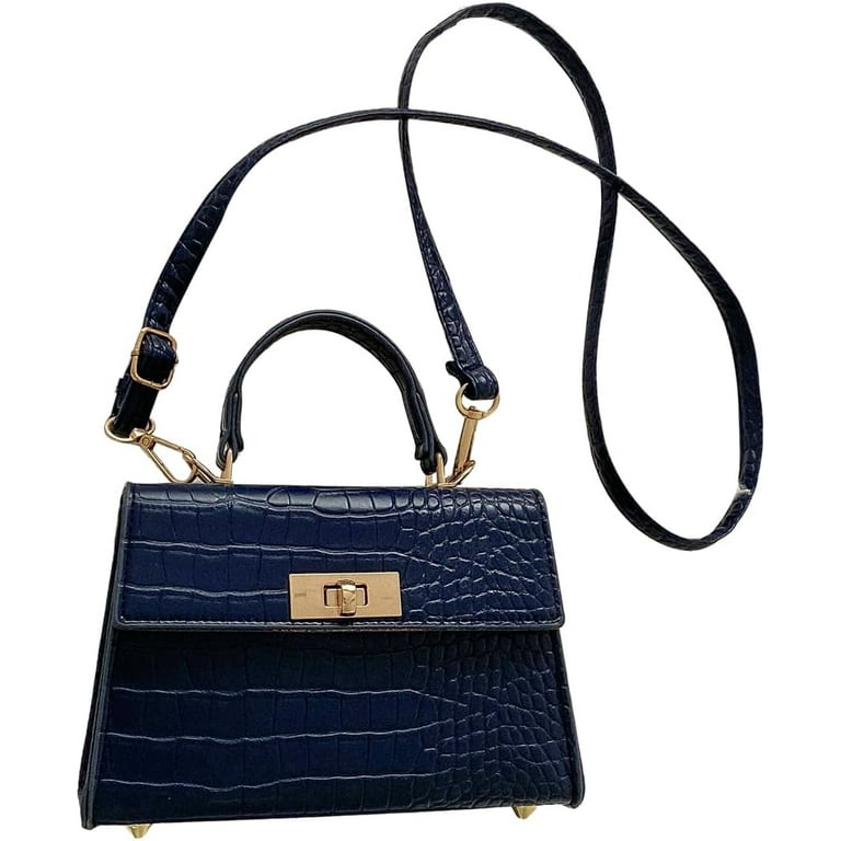 AHSJNP Women s Crocodile Crossbody Leather Top Handle Bag Shoulder Bag Small Satchel Handbag Cluthes Purses Navy Blue One Size Size One Size